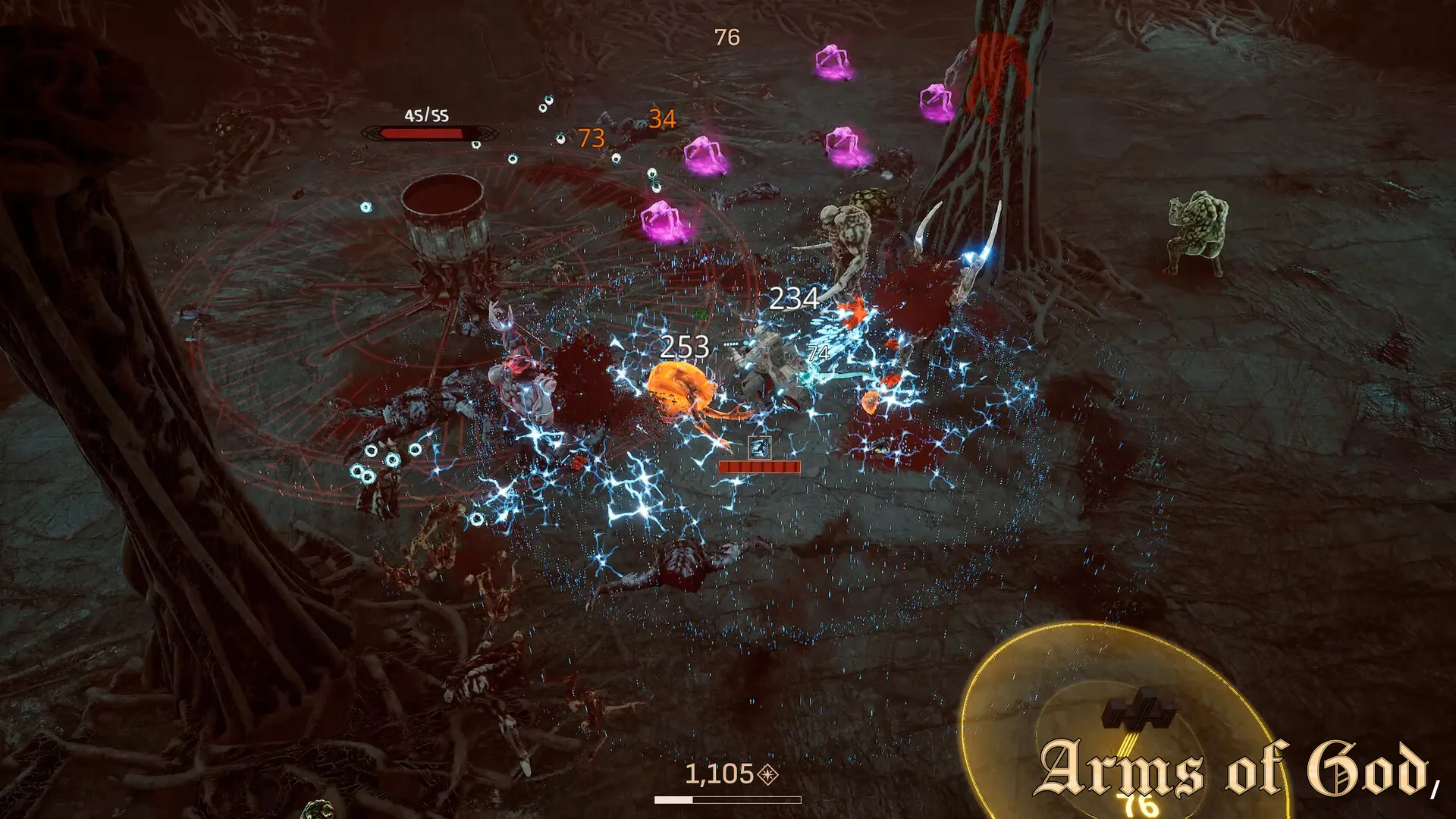 Arms of God guide screenshot — XP farming in action
